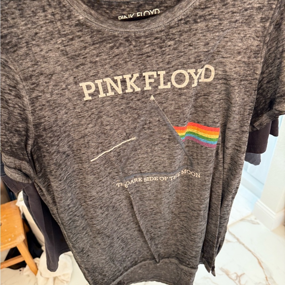 Pink Floyd Gray and Pink Short Sleeve Tee with Iconic Logo